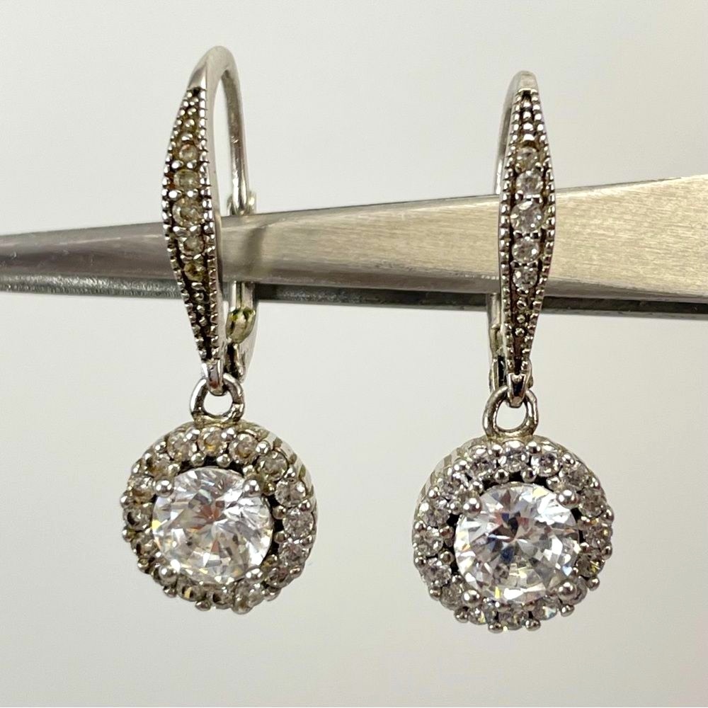 925 Sterling Silver Cubic Zirconia CZ Dangle Earrings Bridal Elegant Evening